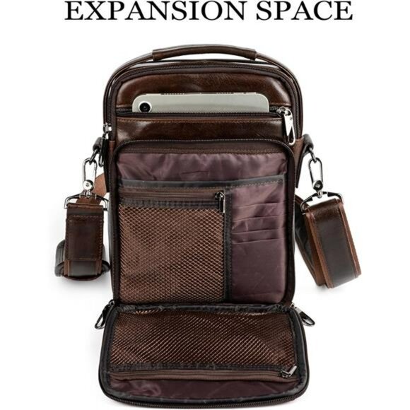 Genuine Leather Messenger Bag Small Crossbody Shoulder Travel Satchel for Men - Picture 2 of 6